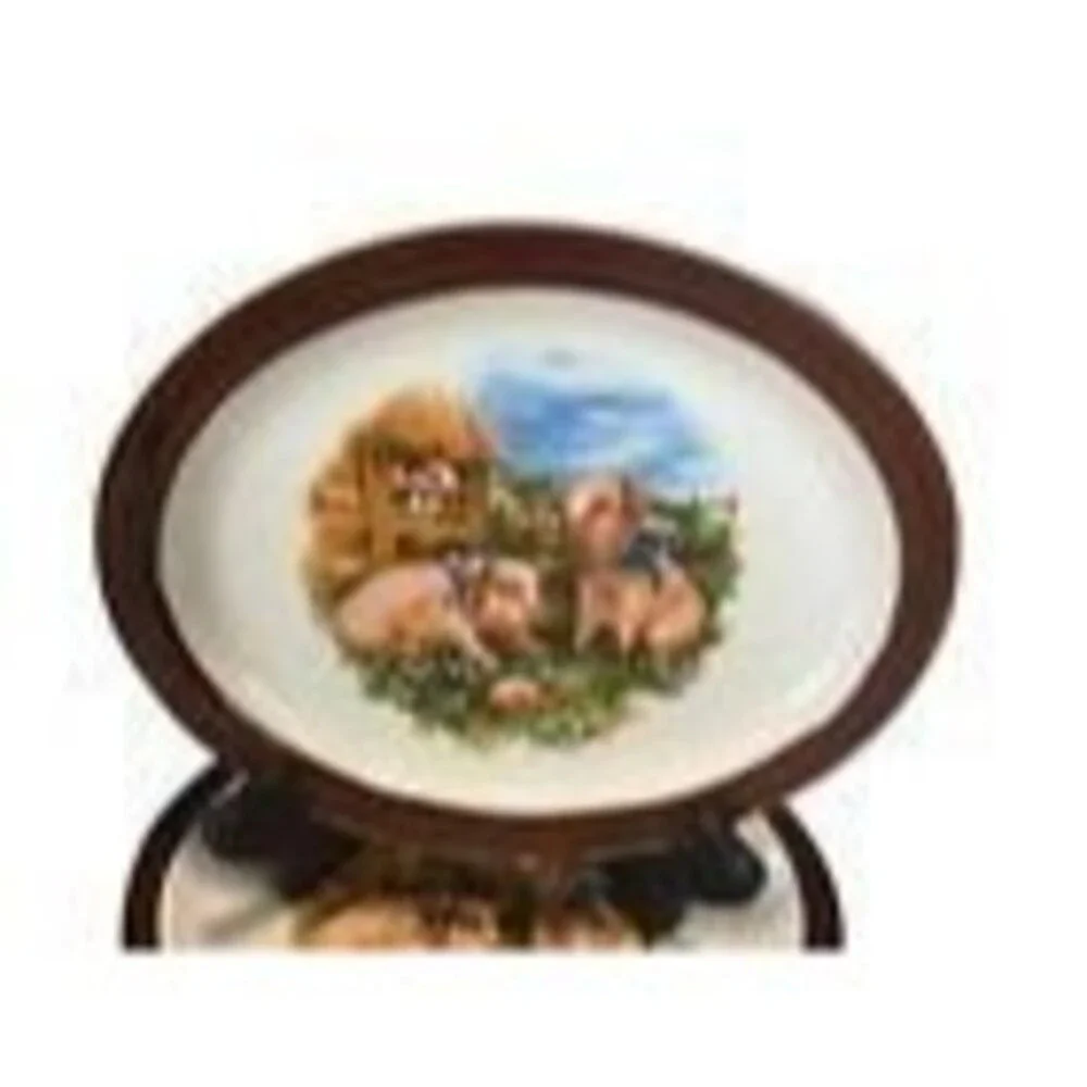 Homer Laughlin Stoneware Oval Ceramic Piglets Set of 4 Plates Made in U.S.A.
